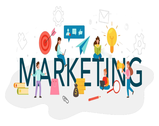 Creative illustration showing digital marketing marketing concepts like social media promotion, advertising, branding, content strategy, and online marketing services by BrandVexus in India.